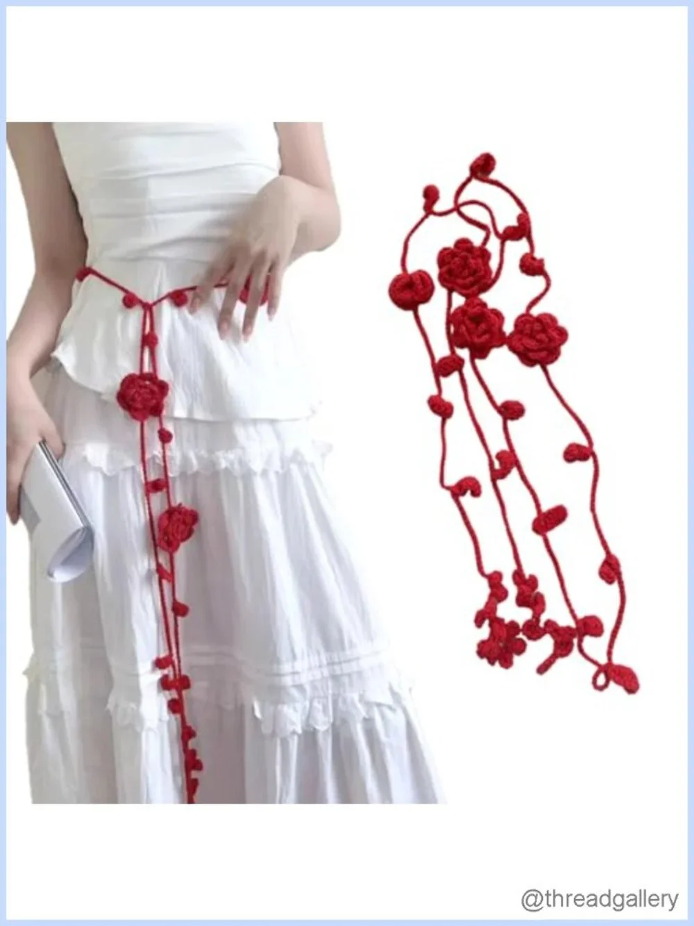 Hand Crocheted Cotton Rose Braided Waist Belt Rope Boho Style